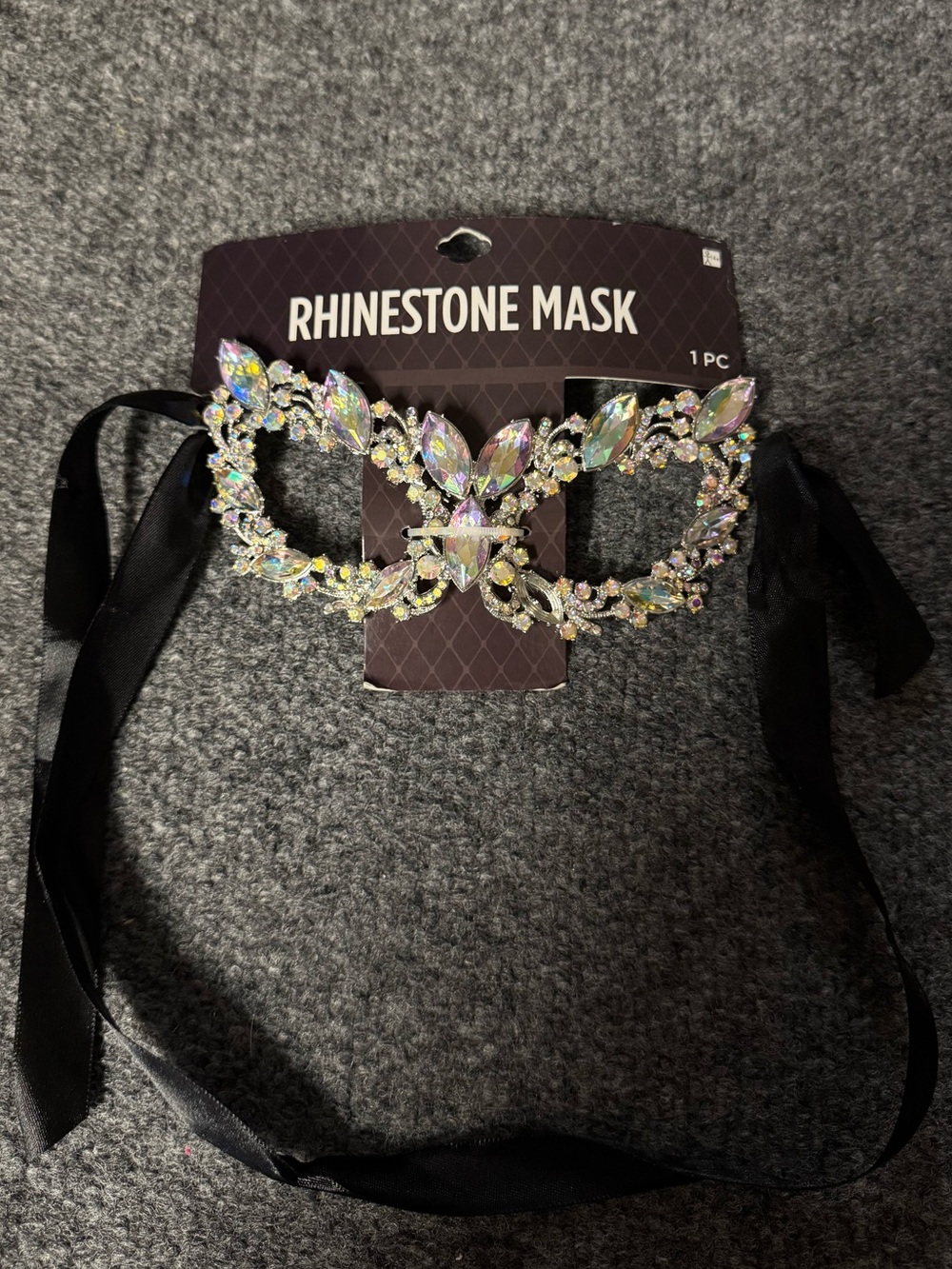 Rhinestone Crystal Mask with Black Ribbon Tie